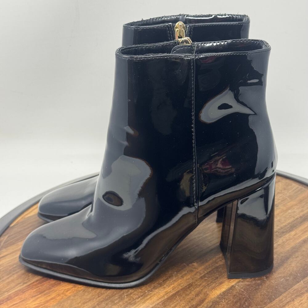 JLO Jennifer Lopez Mid Calf Ankle Black Patent Faux Leather Boots Shoes Size 9 - Picture 3 of 10